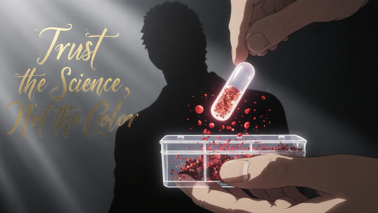 A pill dissolving into a human silhouette with glowing particles representing drug absorption into the bloodstream.
