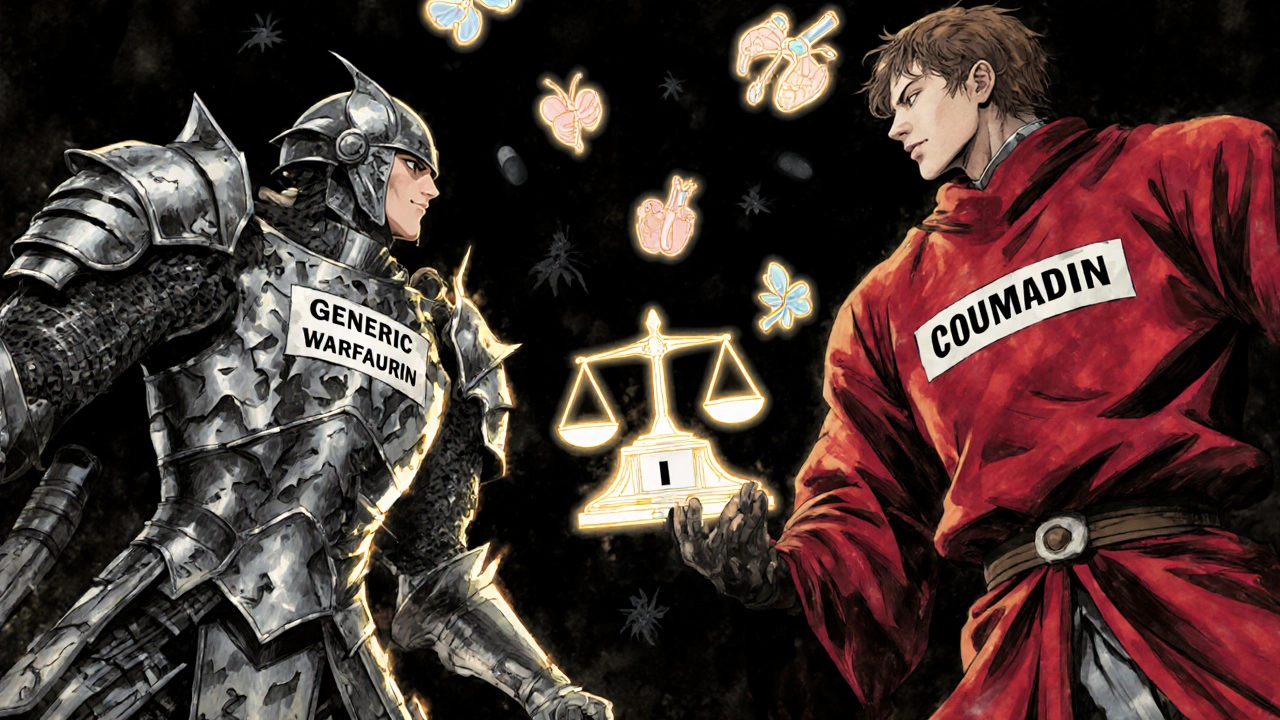 A symbolic battle between warfarin formulations with an INR scale tilting between them.