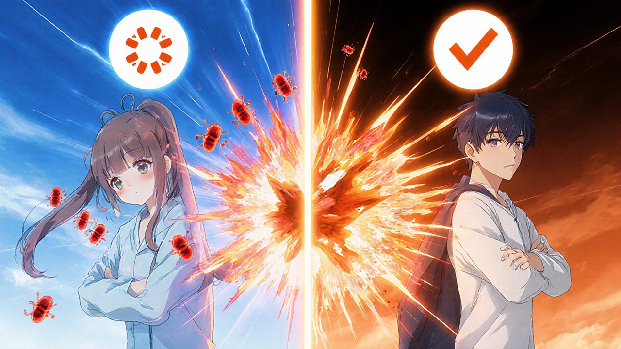 Split-screen comparison: clindamycin alone vs clindamycin with benzoyl peroxide.