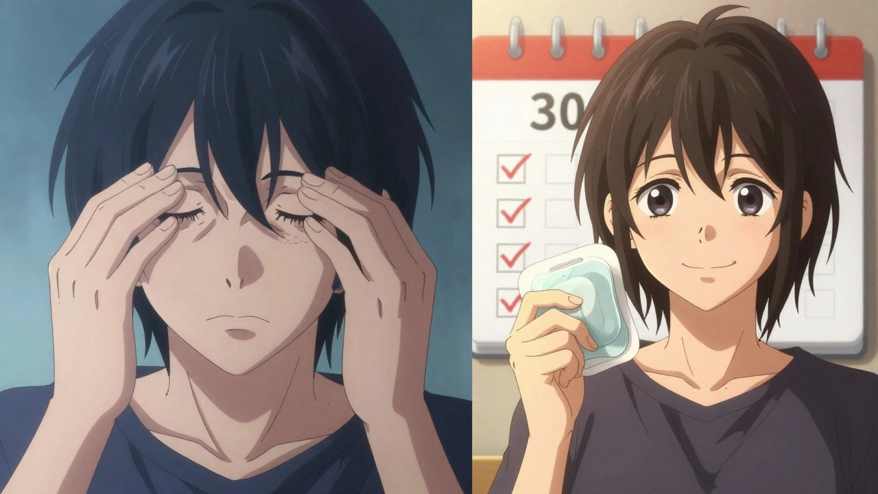 Before and after contrast of blepharitis relief with warm compress routine.