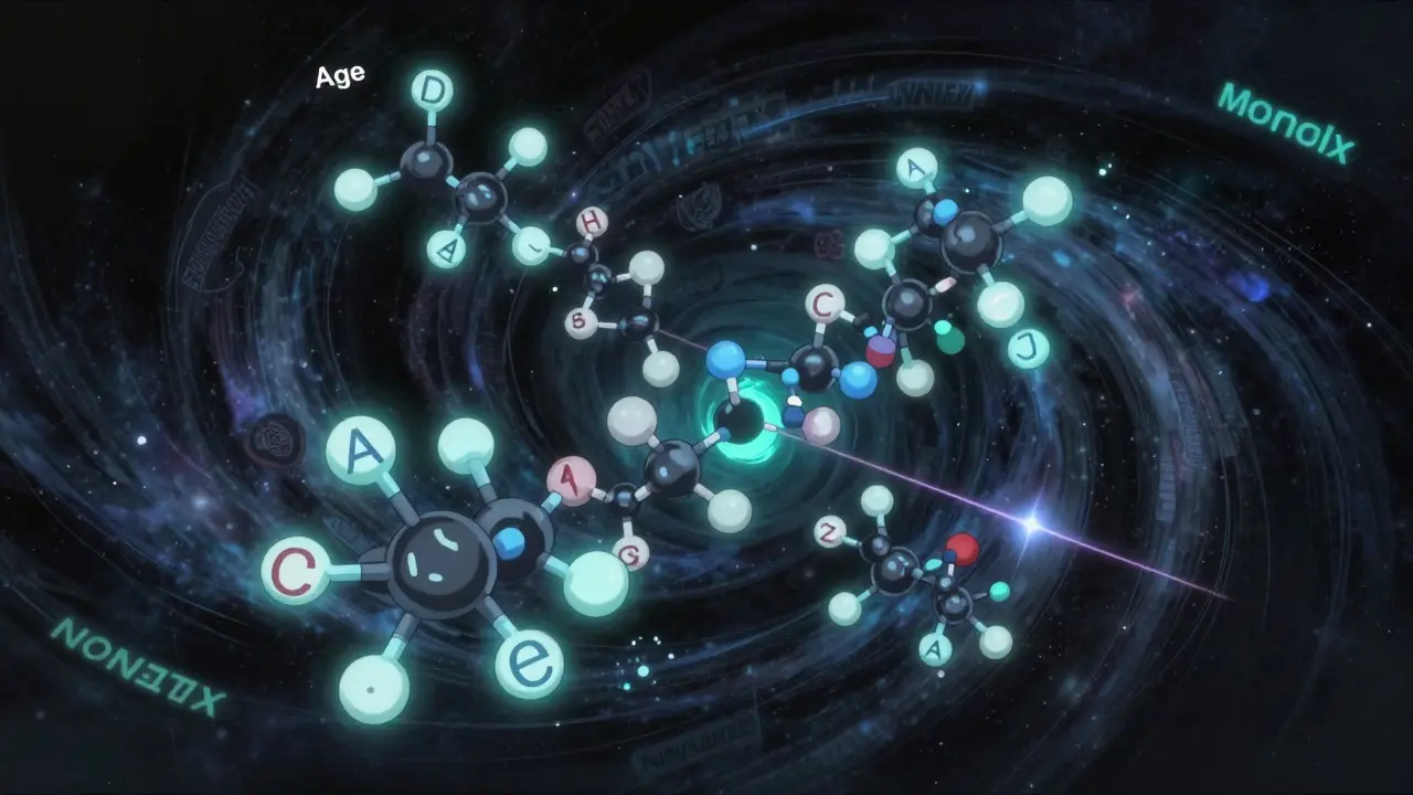 A cosmic pharmacokinetic model with floating covariates swirls in a dark space-like environment.