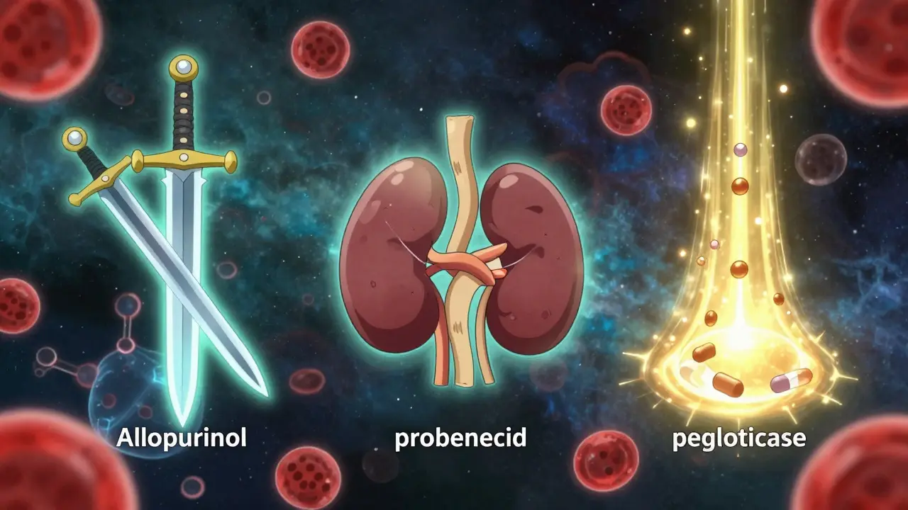 Three medication mechanisms depicted as glowing energy streams in anime style.