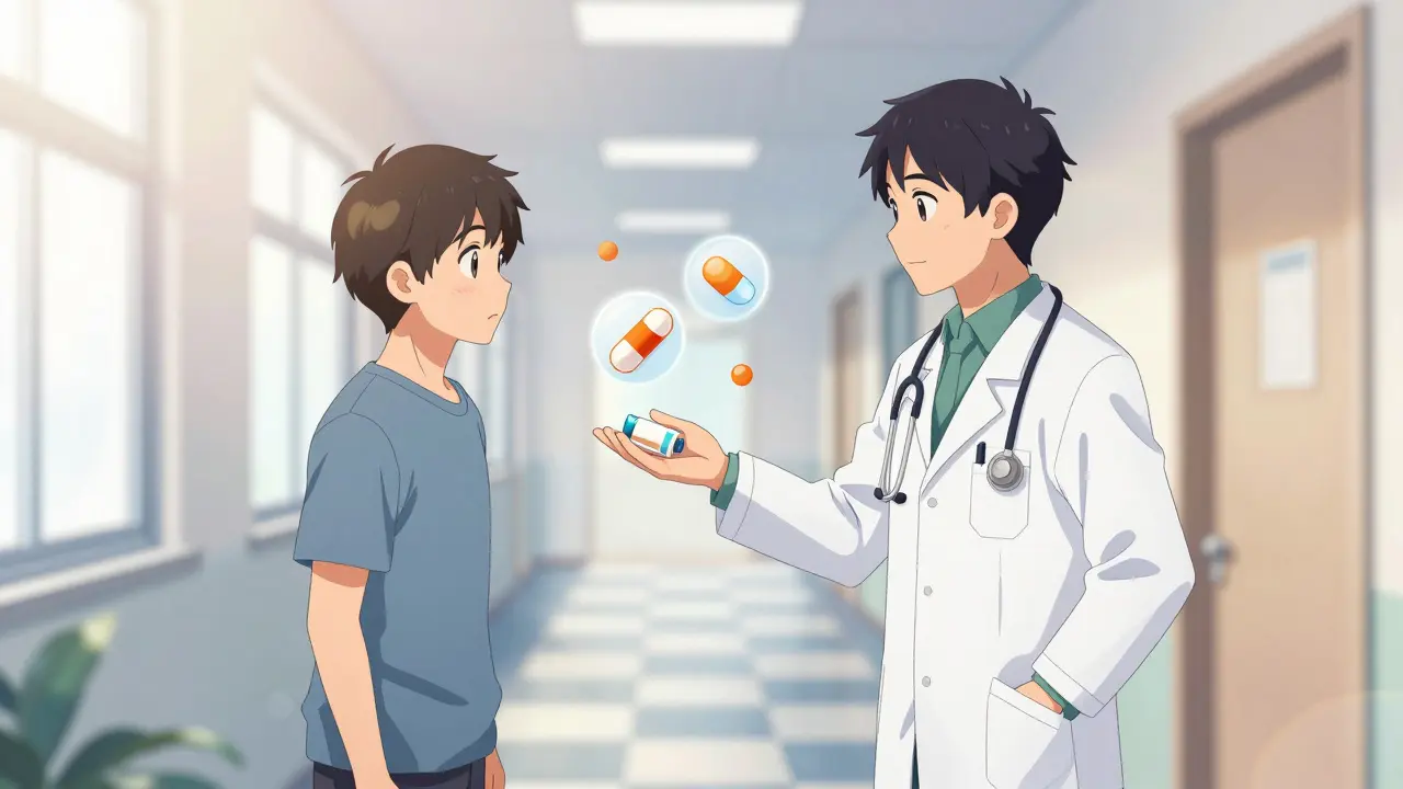 Doctor handing safe prescription to patient in bright clinic setting