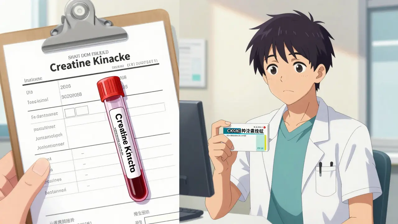 Anime scene of a patient and a medical report in a bright doctor's office.
