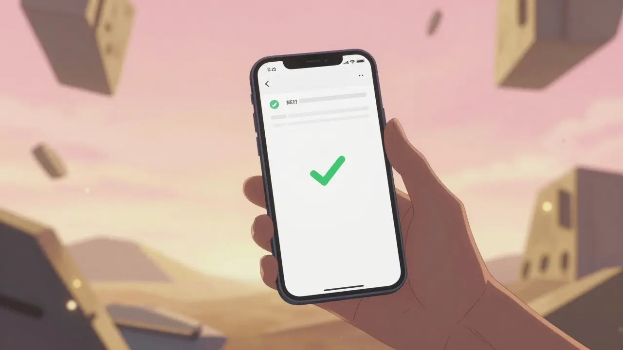 Close-up of a hand holding a phone with a verified digital prescription.