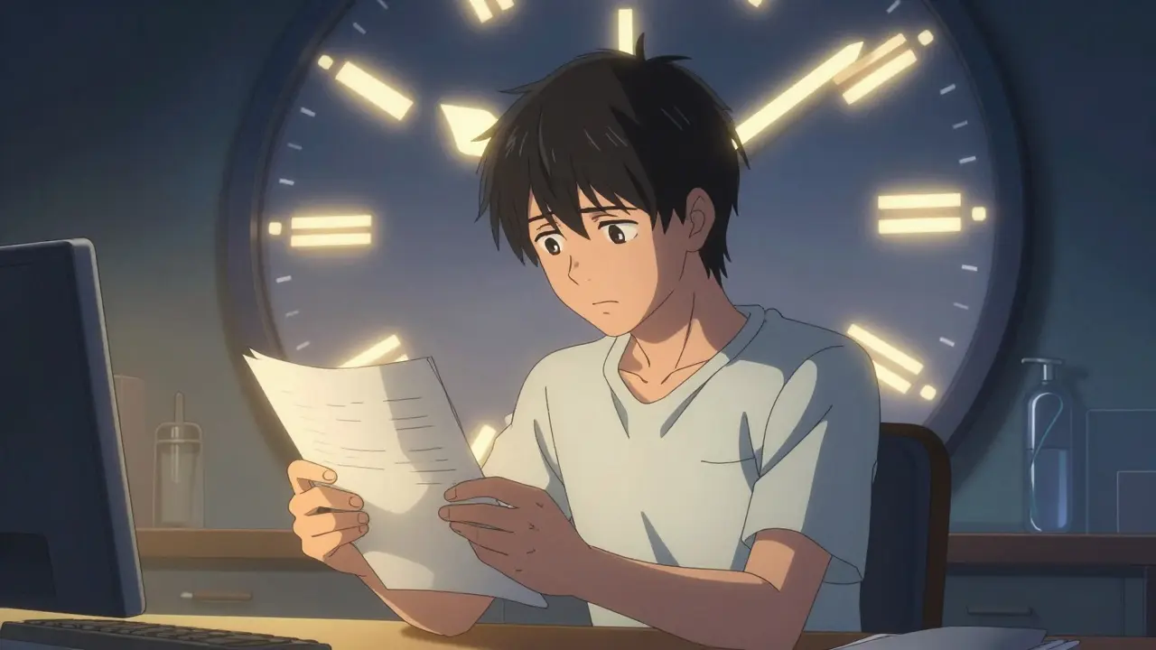 Person looking worriedly at large clock in room